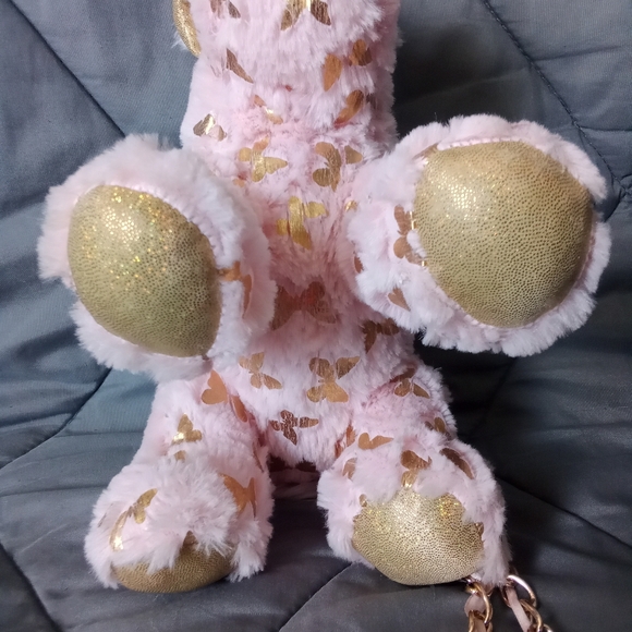 Olly & Me Pink Unicorn Purse With Gold Butterfly Pastel Pattern Plush Bag - Picture 8 of 10